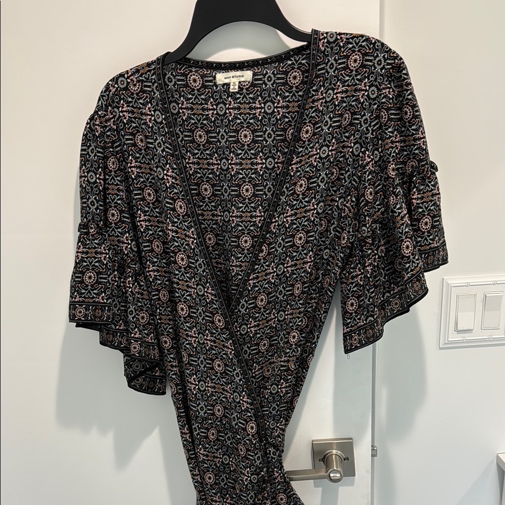 Max Studio Black Floral Printed Wrap Dress